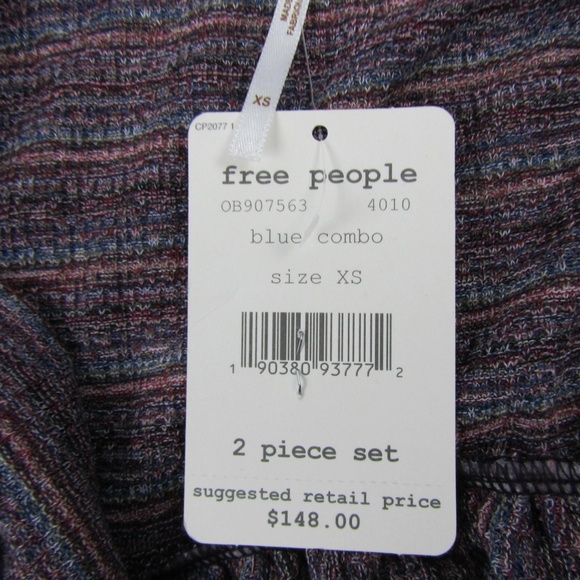 FREE PEOPLE In Your Eyes Pant Suite Set Blue Combo - Picture 6 of 8